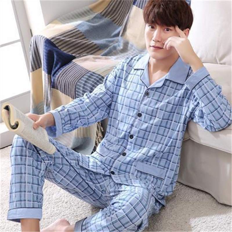 Men's Cotton Long-sleeved Pajamas