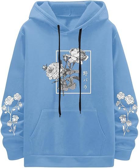 Men's Rose Print Casual Hooded Sweater