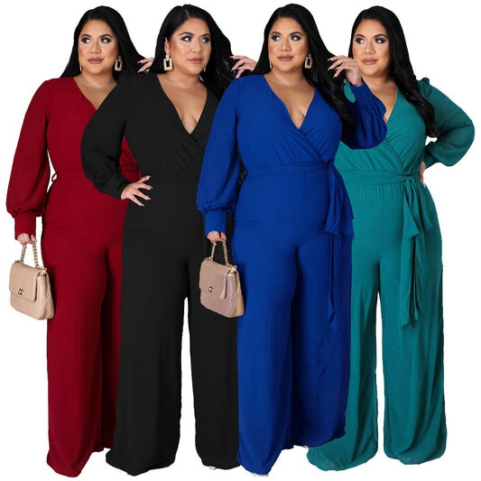 Relaxed-fit Straight-leg Solid-color Jumpsuit With Belt