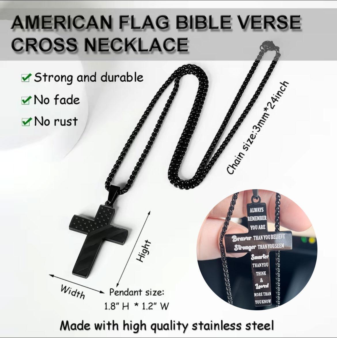 Men's Cross/American Flag Pendant --Stainless Steel Jewelry Gift