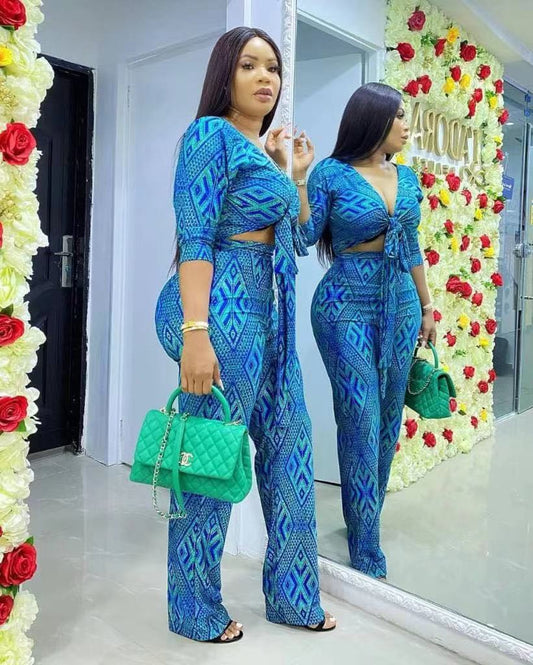 Long sleeve Top with tie And Pants Set