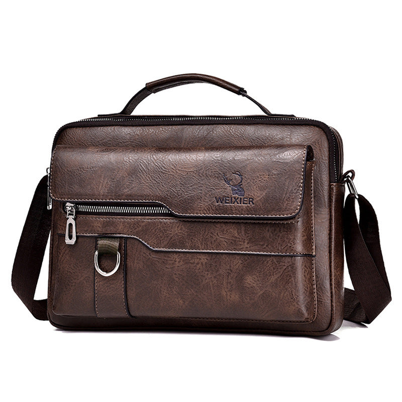 Men's Messenger Bag One Shoulder Retro Business Backpack PU Leather Flaps Crossbody