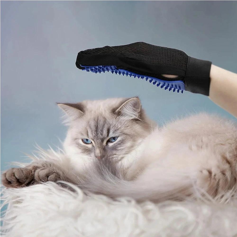 1 Pair Pet Grooming Cat Dog Rabbits Horse Gloves Pet Brush Glove Premium De-Shedding Glove by GJG Denim