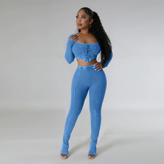 Square Collar Skinny Pants Two-piece Suit