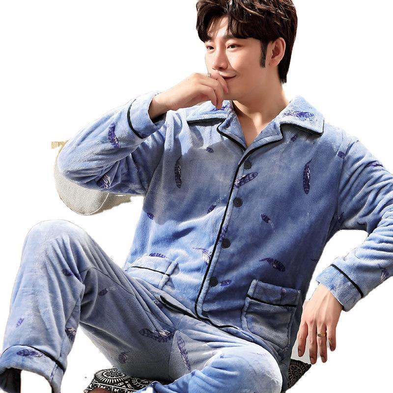 Men's Long-sleeved Flannel Warm Pajamas