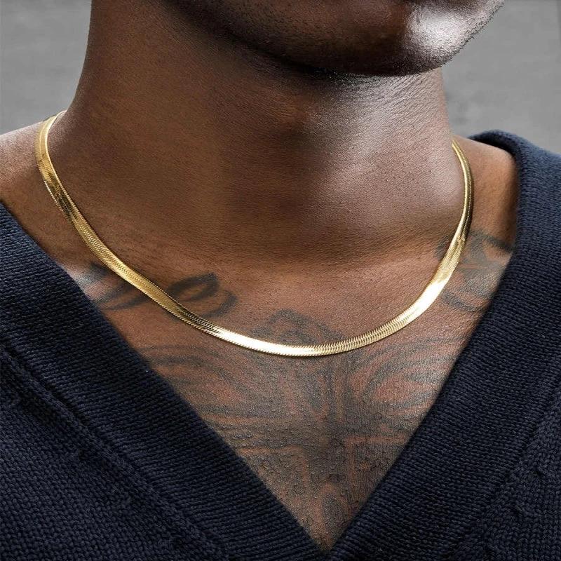 Gold Flat Snake Bone Necklace For Men by GJG Denim