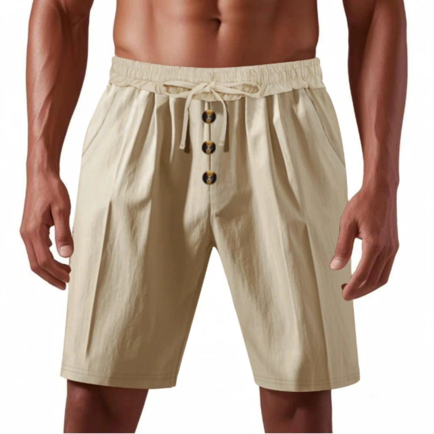 Linen Beach Casual Loose Straight Shorts For Men by GJG Denim