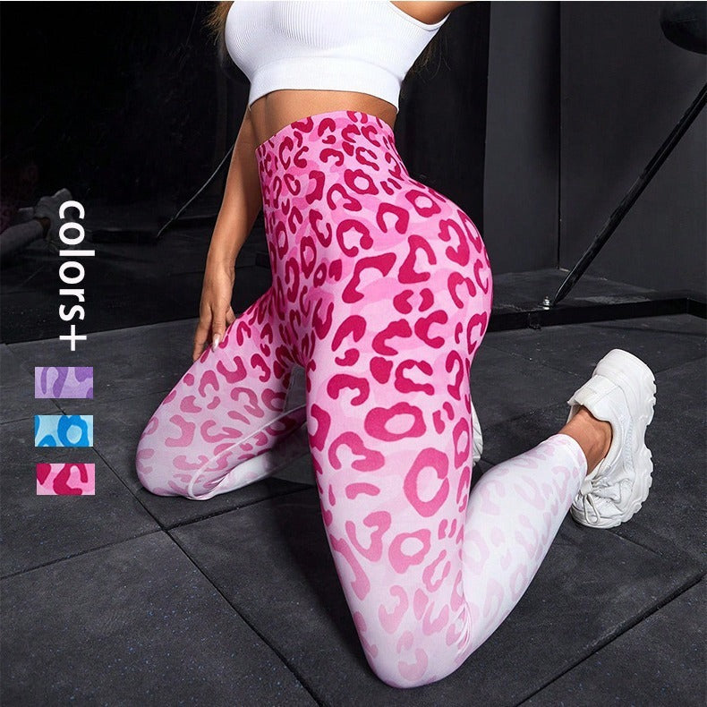 Ombre Seamless Cheetah Yoga Pants High Waist Hip Lifting