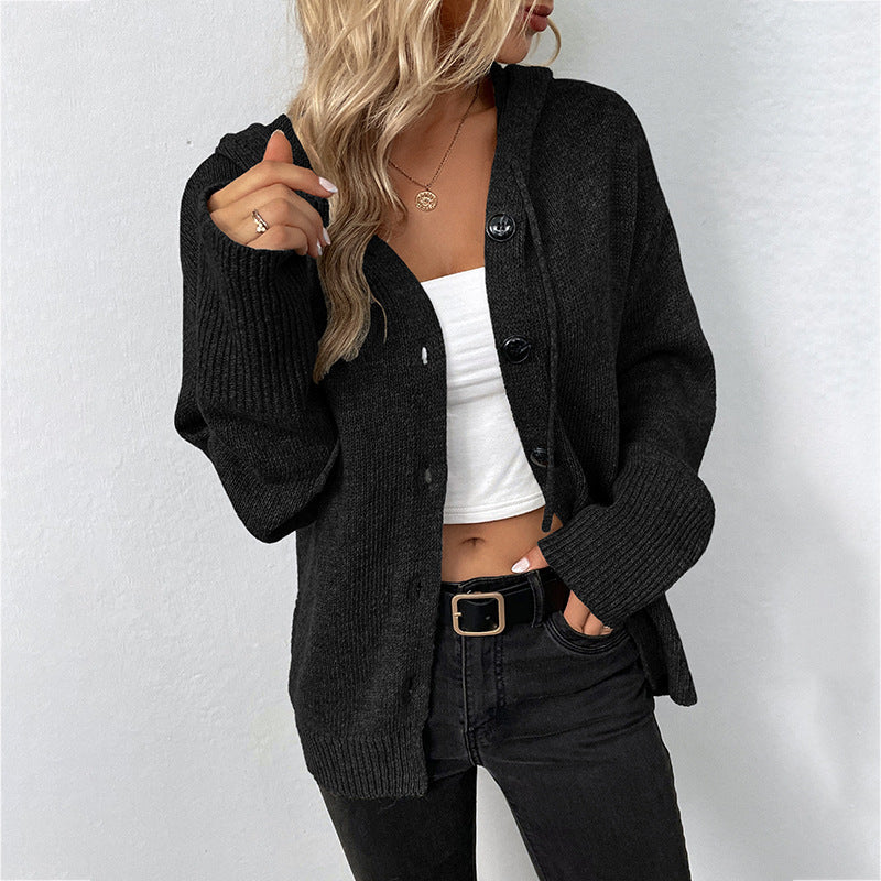 Single-breasted Hooded Sweater Women's Solid Color Cardigan Coat Clothing