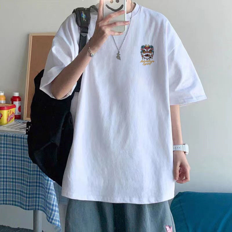 Cotton Short Sleeve Loose Round Neck Printed Shirt