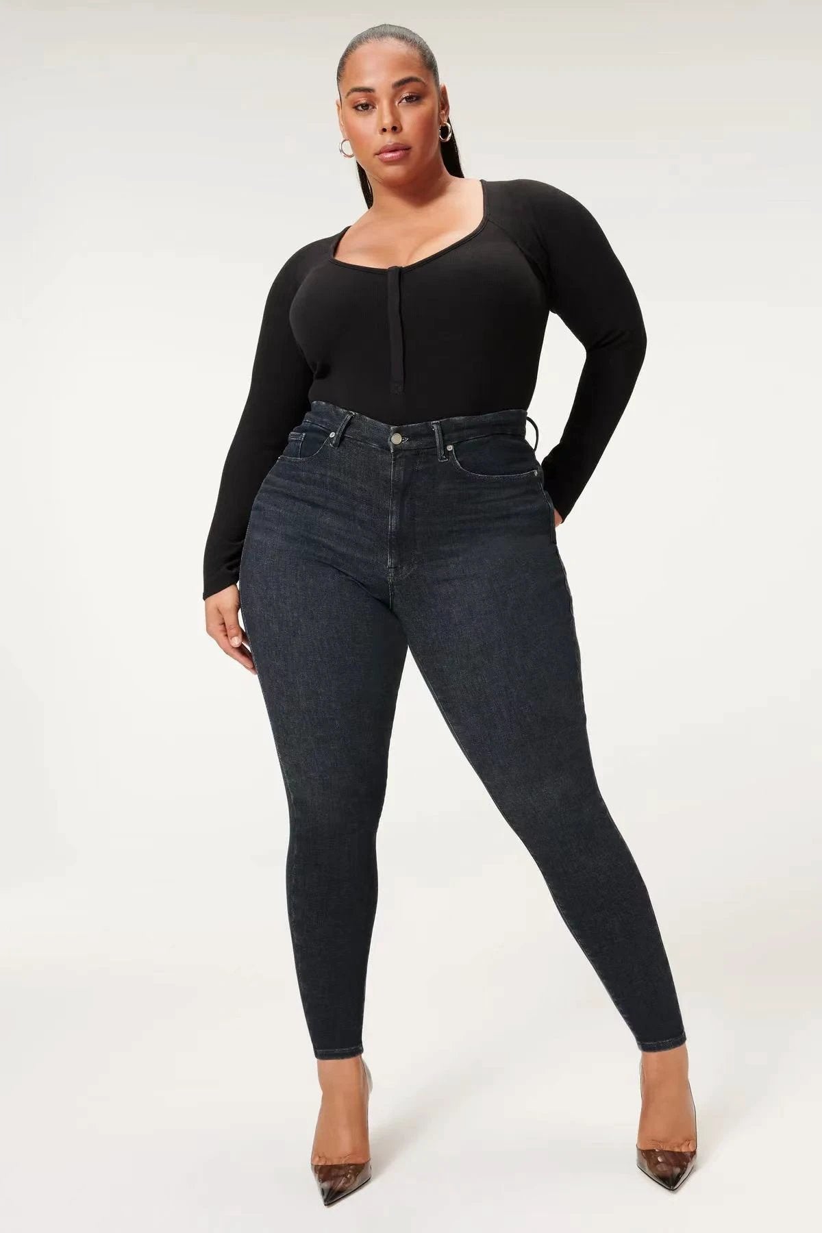 Large Size High Elastic All-matching Denim Slim Jeans by GJG Denim
