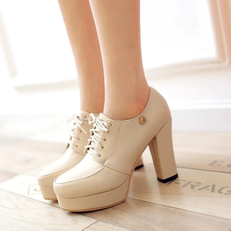 Womens Chunky-heeled Lace-up Pumps by GJG Denim