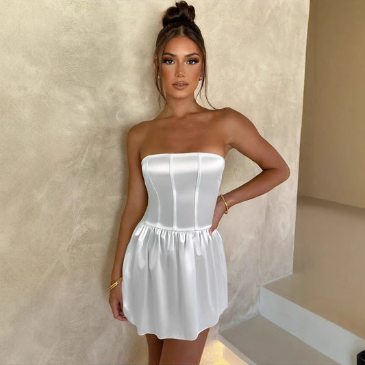 Slim Fit Satin Tube Top Bud Dress