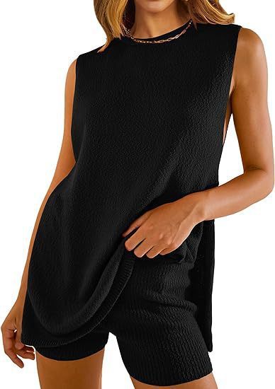Summer Loose-fitting Casual Round-neck Vest Shorts Knitting Suit Women