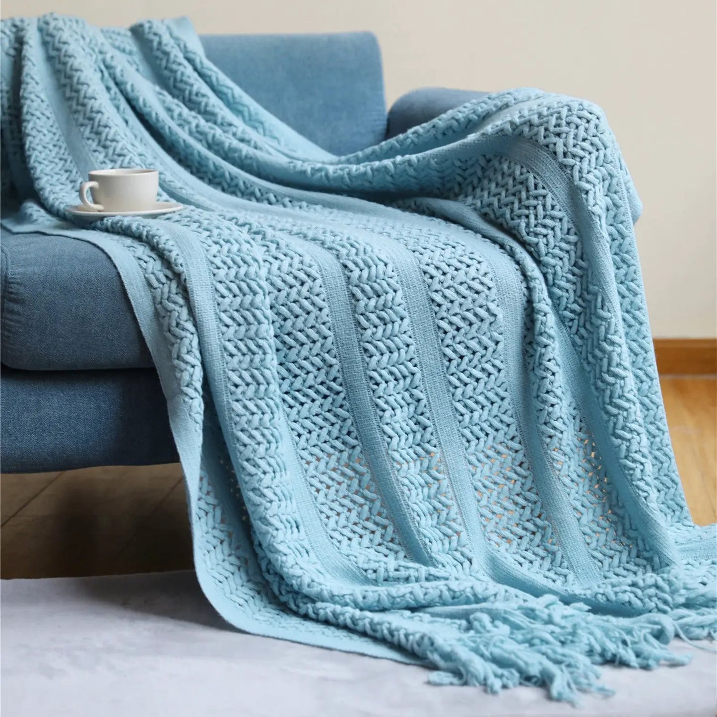 Knitted Sofa Throw Blanket by GJG Denim