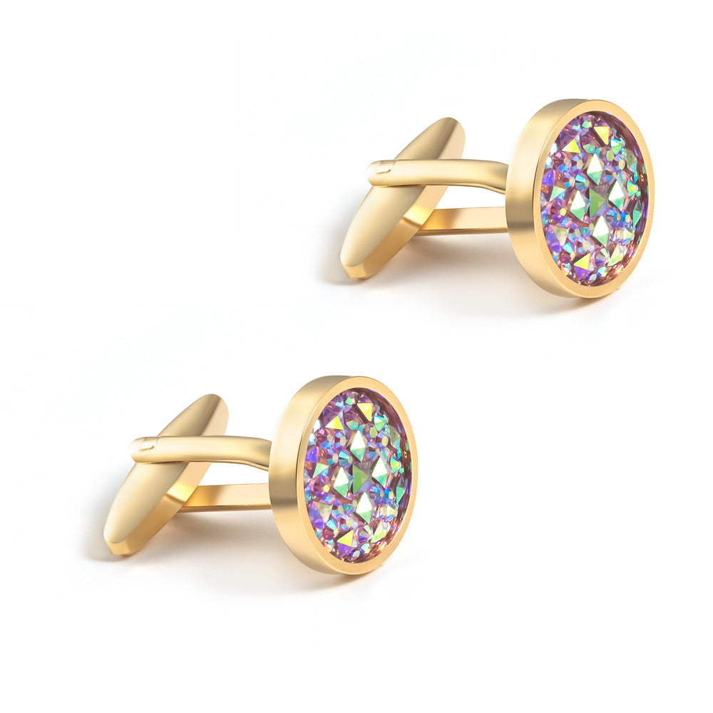 Men's Round Inlaid Rhinestone Cufflinks