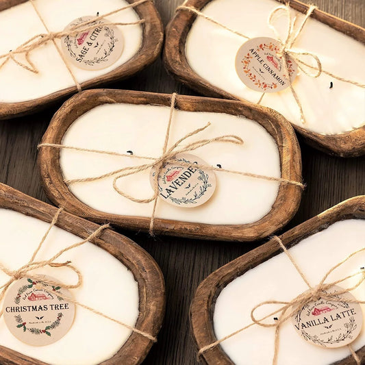 Retro Lavender Wooden Basin Candles Three Wick Aromatherapy Candle by GJG Denim