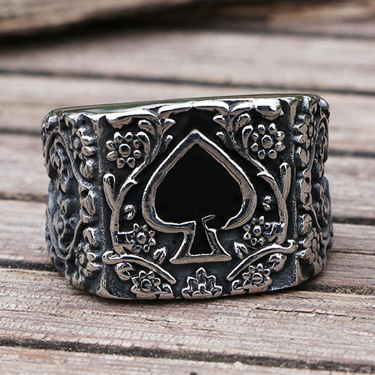 Titanium Steel  Spades Epoxy Carved Men's Ring