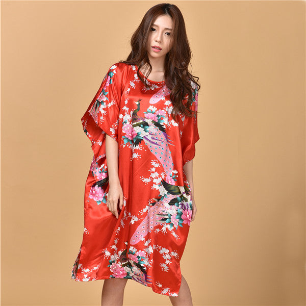 Printed peacock plus size nightdress