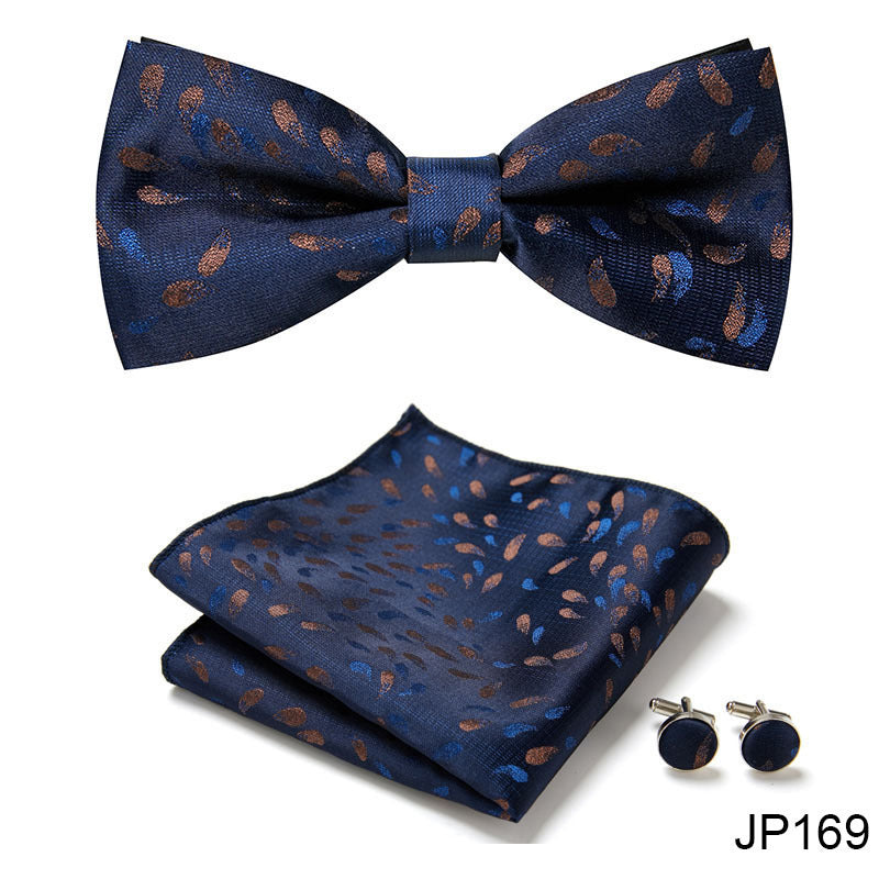 Men's Formal Bow Tie Handkerchief and Cuff links Set
