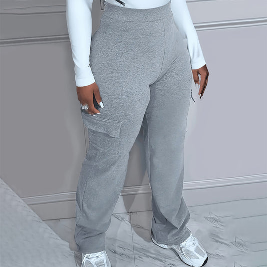 Plus Size Solid Color Simple cargo  Knitted Women's Trousers