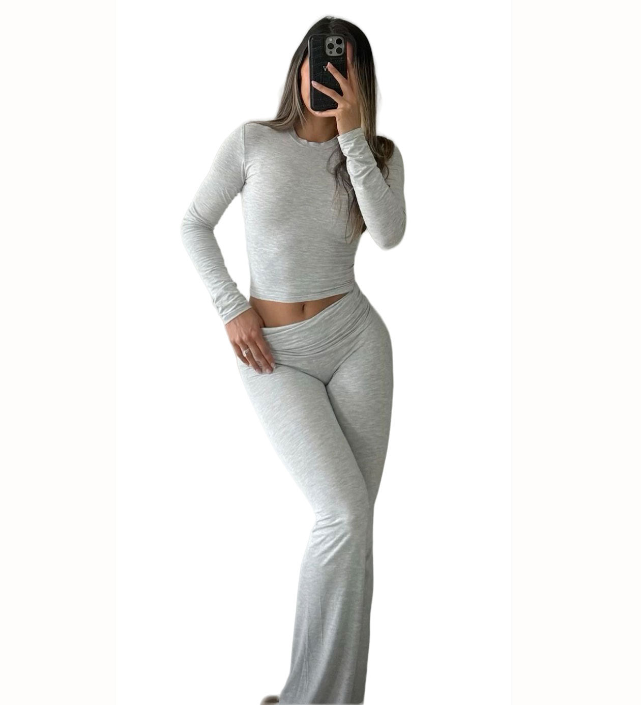 Long Sleeved High Waisted Foldable Flared Pants Set