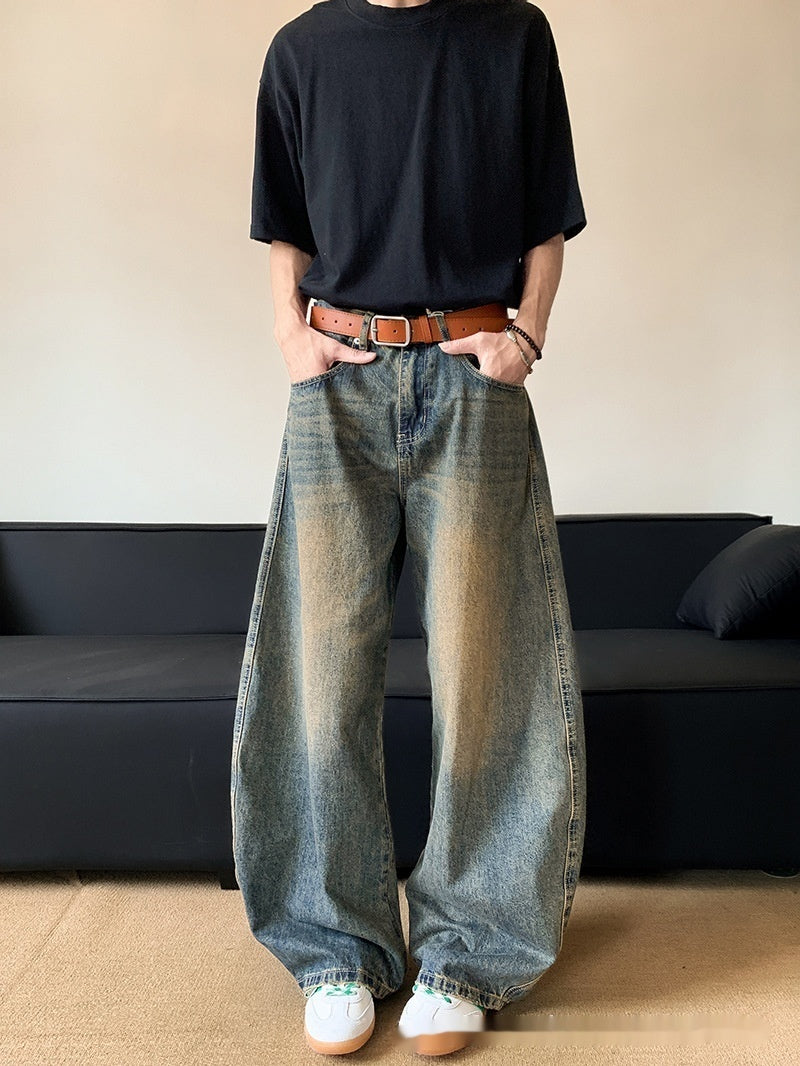 Men's Retro Distressed Machete Denim Slimming Wide-leg Jeans