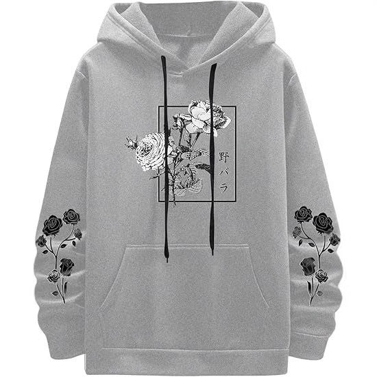 Men's Rose Print Casual Hooded Sweater
