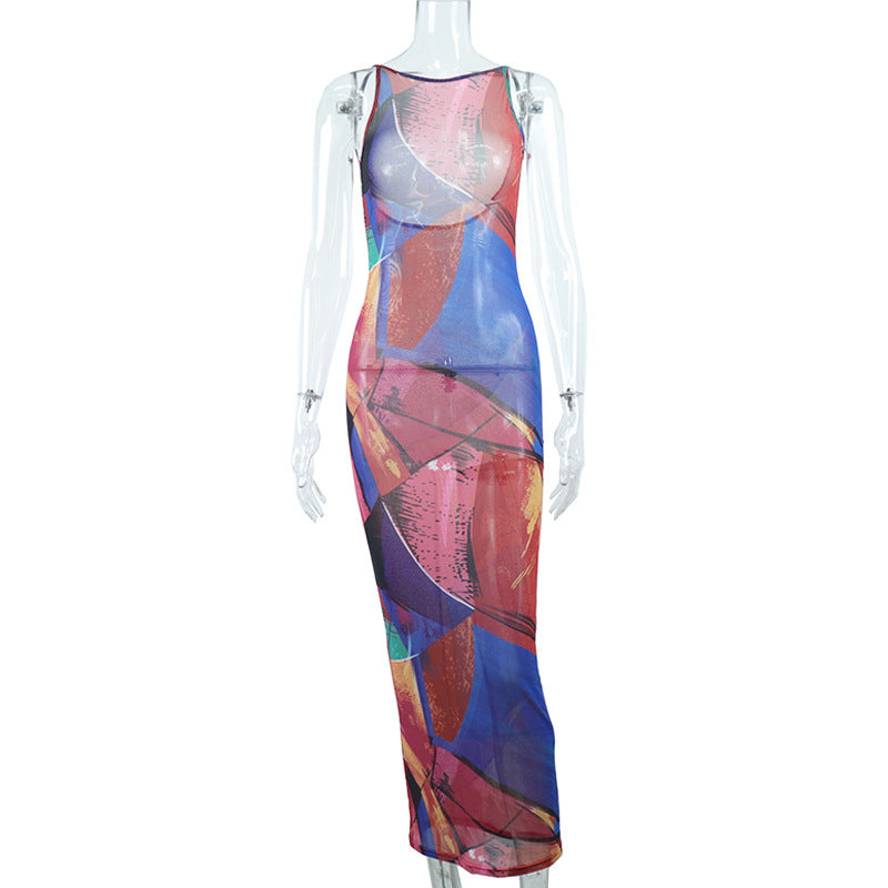 Women's Fashion Printed Sleeveless Hip Wrap Dress