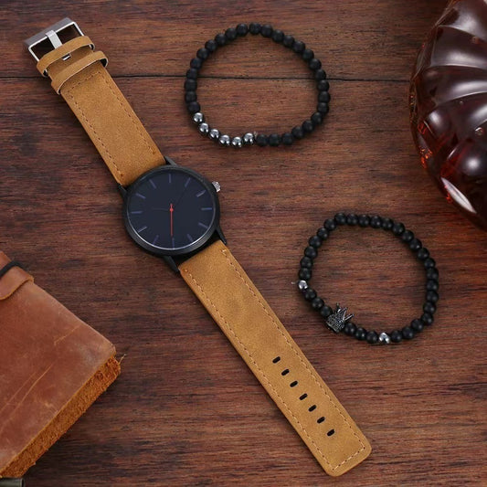 Men's Large Dial Casual Simple Scale Frosted Band Quartz Crown Bracelet/Watch
