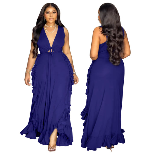 Ruffled High Waist Crop-top Spaghetti-strap Plus Size Dress