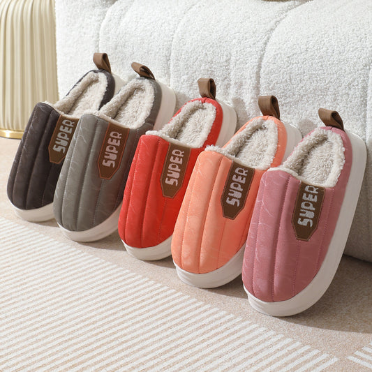 Men's Striped Waterproof Thick-soled Non-slip Plush Slippers