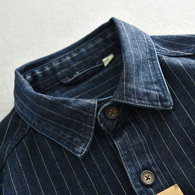 Striped Denim Shirt Men's Business Shirt Coat