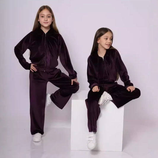 Girls' Sports Cap Velvet Casual Sweatshirt Two-piece Set