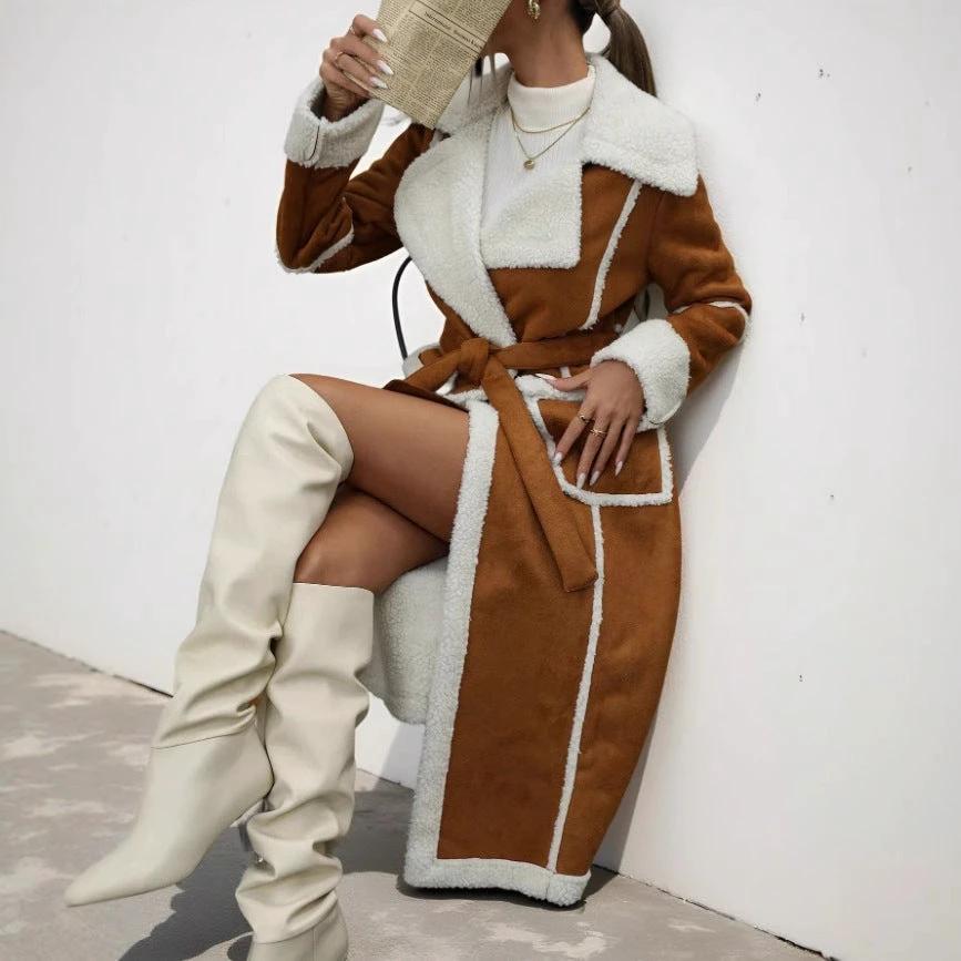 Long Lamb Wool Coat With Integrated Fur And Fleece Lining by GJG Denim