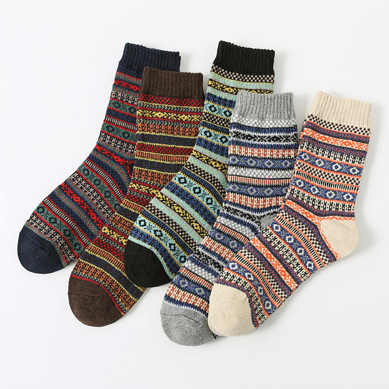 Retro Large Square Wool Socks For Men