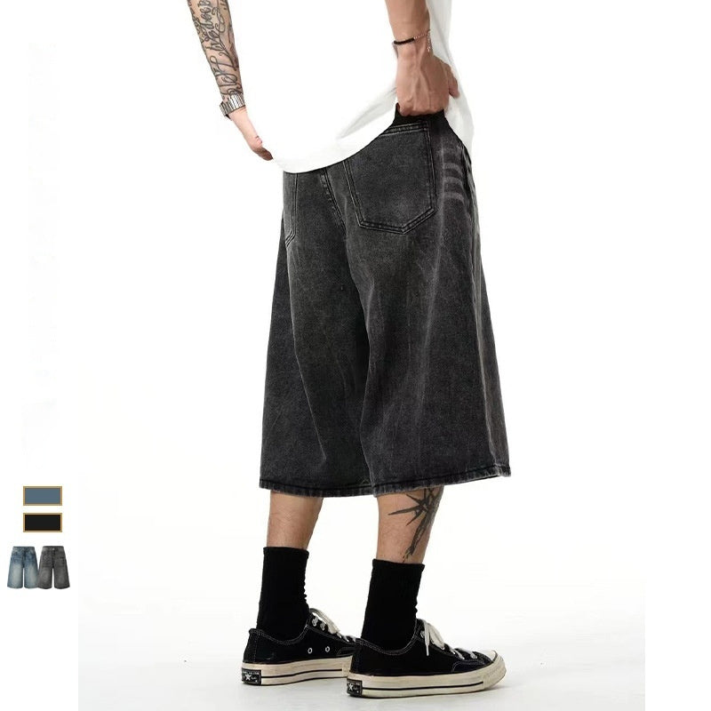 Summer New Denim Shorts Men's Casual Straight Loose
