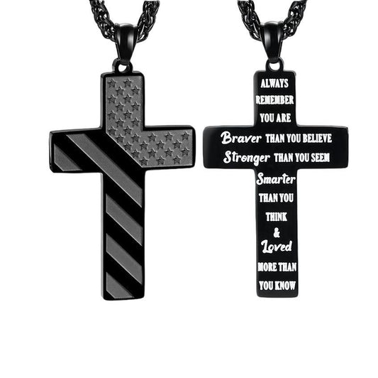 Men's Cross/American Flag Pendant --Stainless Steel Jewelry Gift