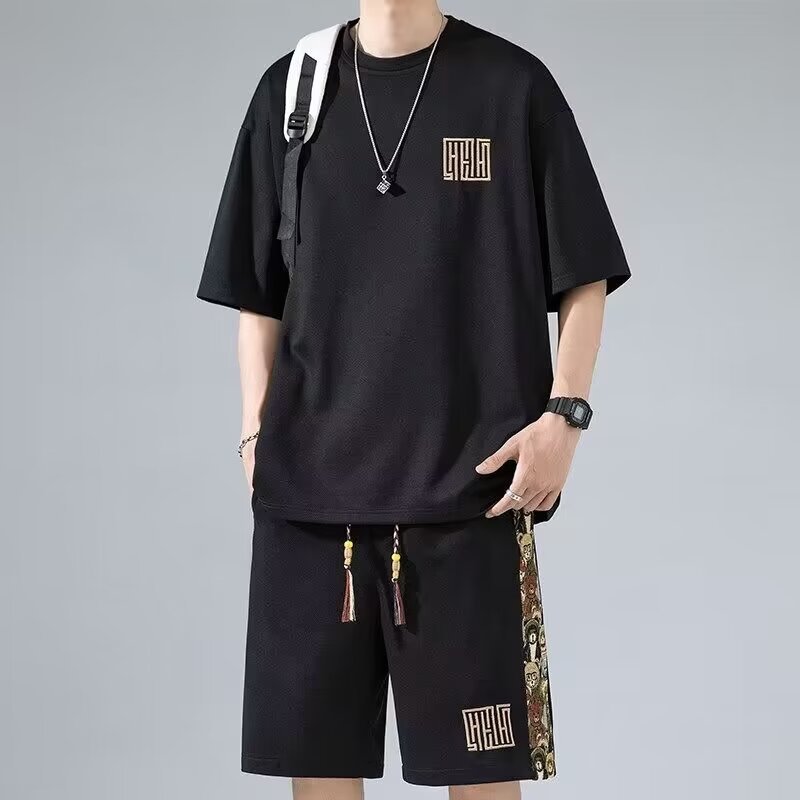 Waffle Embroidery Summer Loose All-match Short Sleeve Two-piece Set