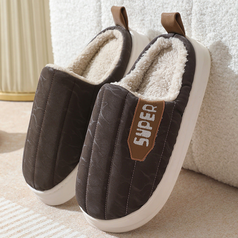 Men's Striped Waterproof Thick-soled Non-slip Plush Slippers