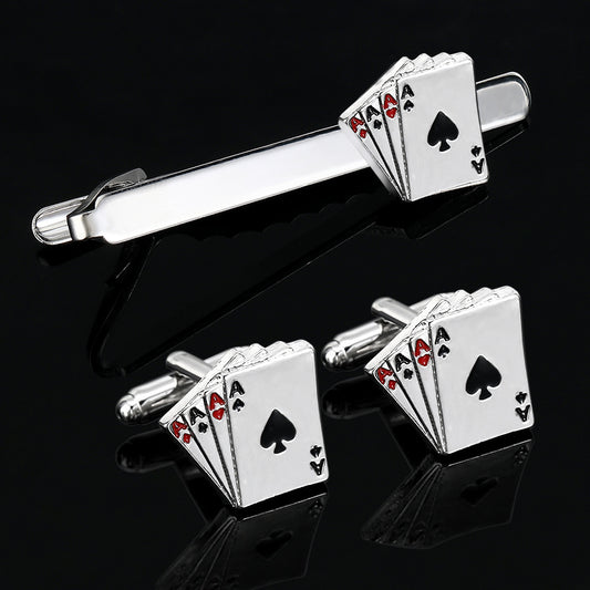 Men's Poker Cufflinks and Tie Clip