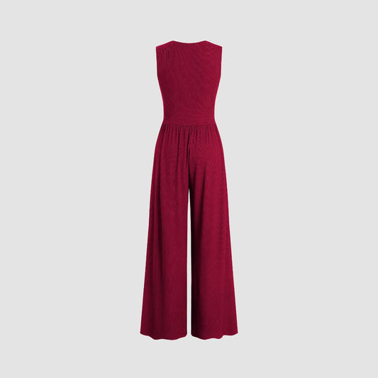 Women's Solid Color Loose Sleeveless Knitted Jumpsuit
