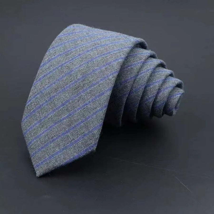 Men's Thickened Sanded Fabric Striped Solid Color Cotton Tie