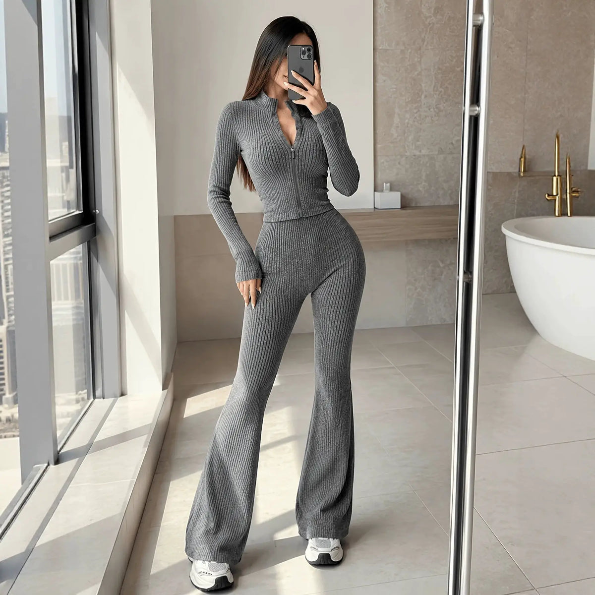 Womens Set Cardigan Top And High-waisted Pants by GJG Denim
