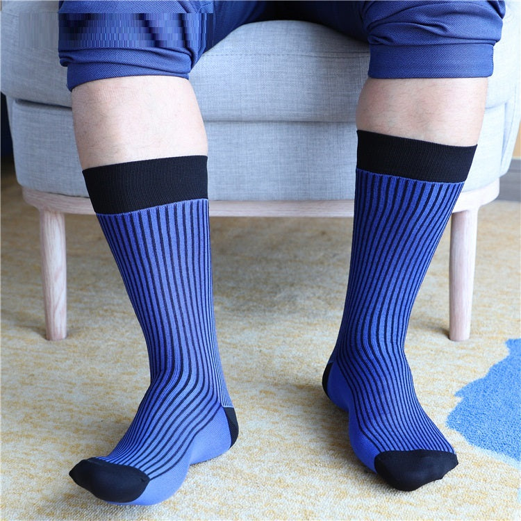 Men's Blue Striped Mid-calf Business Socks