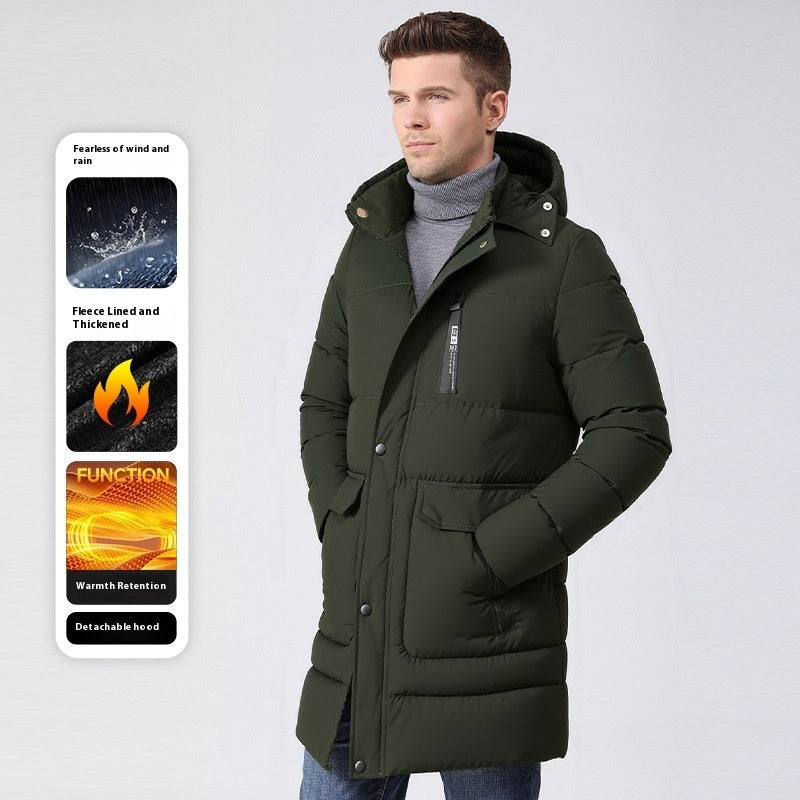 Men's Fleece-lined Thick Long Section Cotton-padded Coat