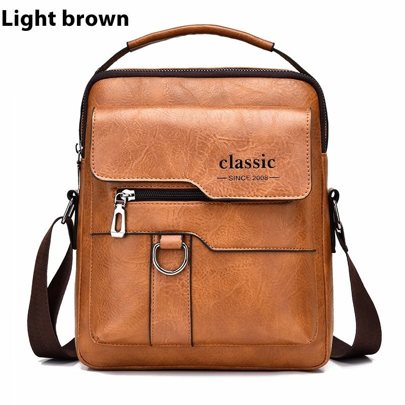 Men's Messenger Bag One Shoulder Retro Business Backpack PU Leather Flaps Crossbody
