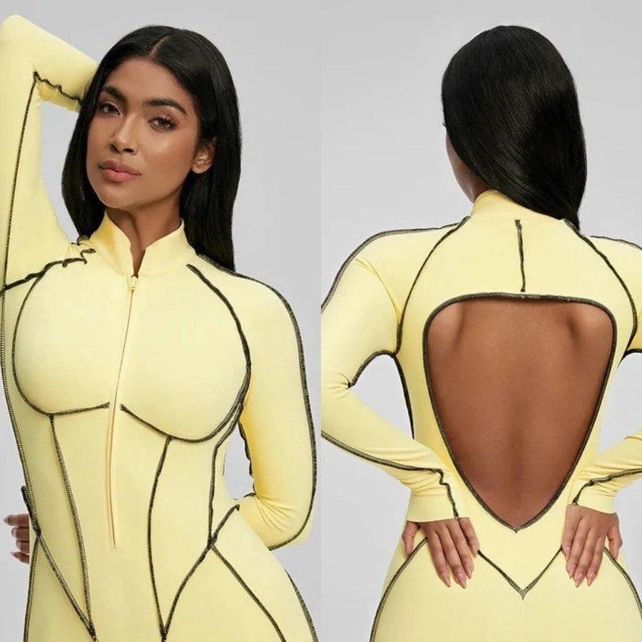 Sports Fitness Split Design One-piece Yoga Clothes With Chest Pad Breathable by GJG Denim