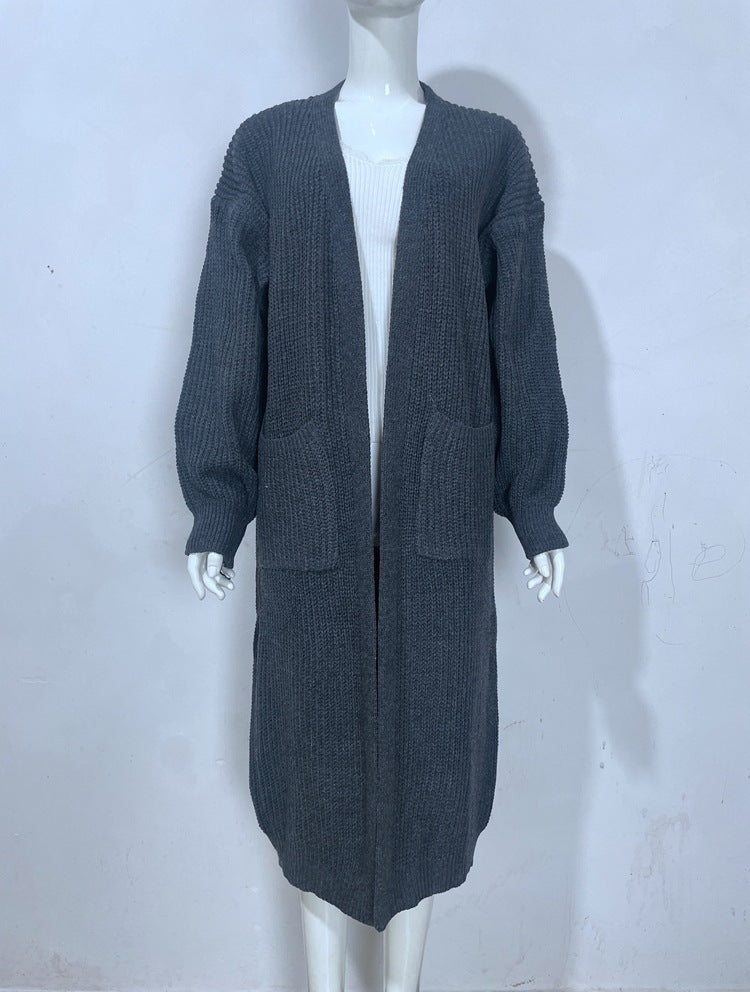 Women's Knitted Plus Size Long Cardigan w/ Pocket