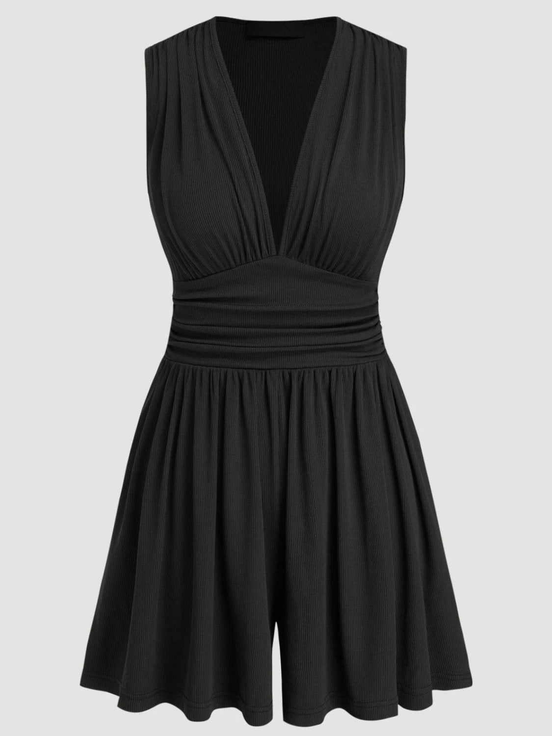 Ruched Plunge Sleeveless Romper by Lady Ros